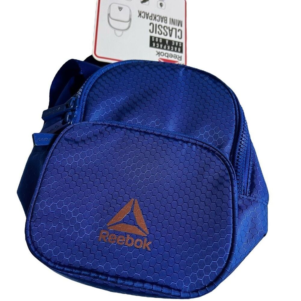 Reebok Blue Classic Mini Backpack Water Resistant Adjustable Strap Double Zip